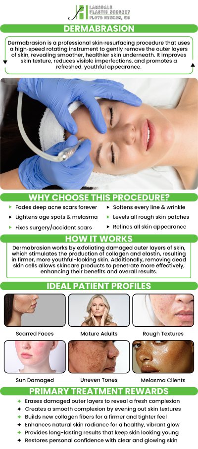 Dermabrasion is a skin-resurfacing process that uses a fast-moving instrument to remove the outer layer of skin. Dermabrasion can reduce the appearance of fine facial lines and improve the appearance of many skin flaws, including acne scars, surgical scars, age spots, and wrinkles. If you're suffering from scars as a result of surgery, acne, or accident, or have melasma or rough spots, dermabrasion can treat that. Talk to Floyd Herman, MD, and his skilled team at Lansdale Plastic Surgery to learn more about the procedure. For more information, contact us today or book an appointment online. We are conveniently located at 2405 North Broad Street, Colmar, PA 18915.